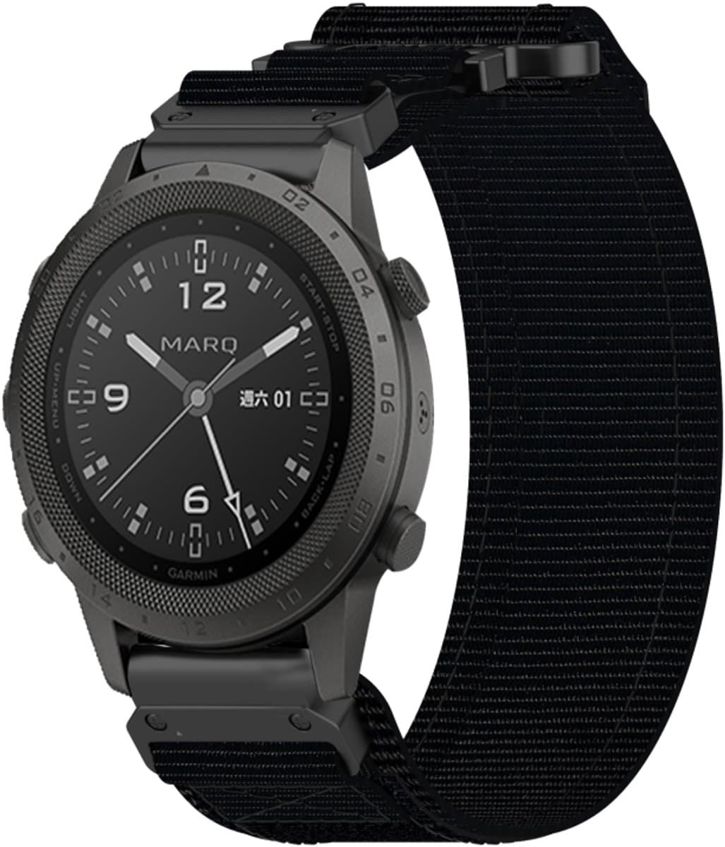 Voor Garmin MARQ Commander 22 mm nylon klittenbandsluiting horlogeband (zwart)