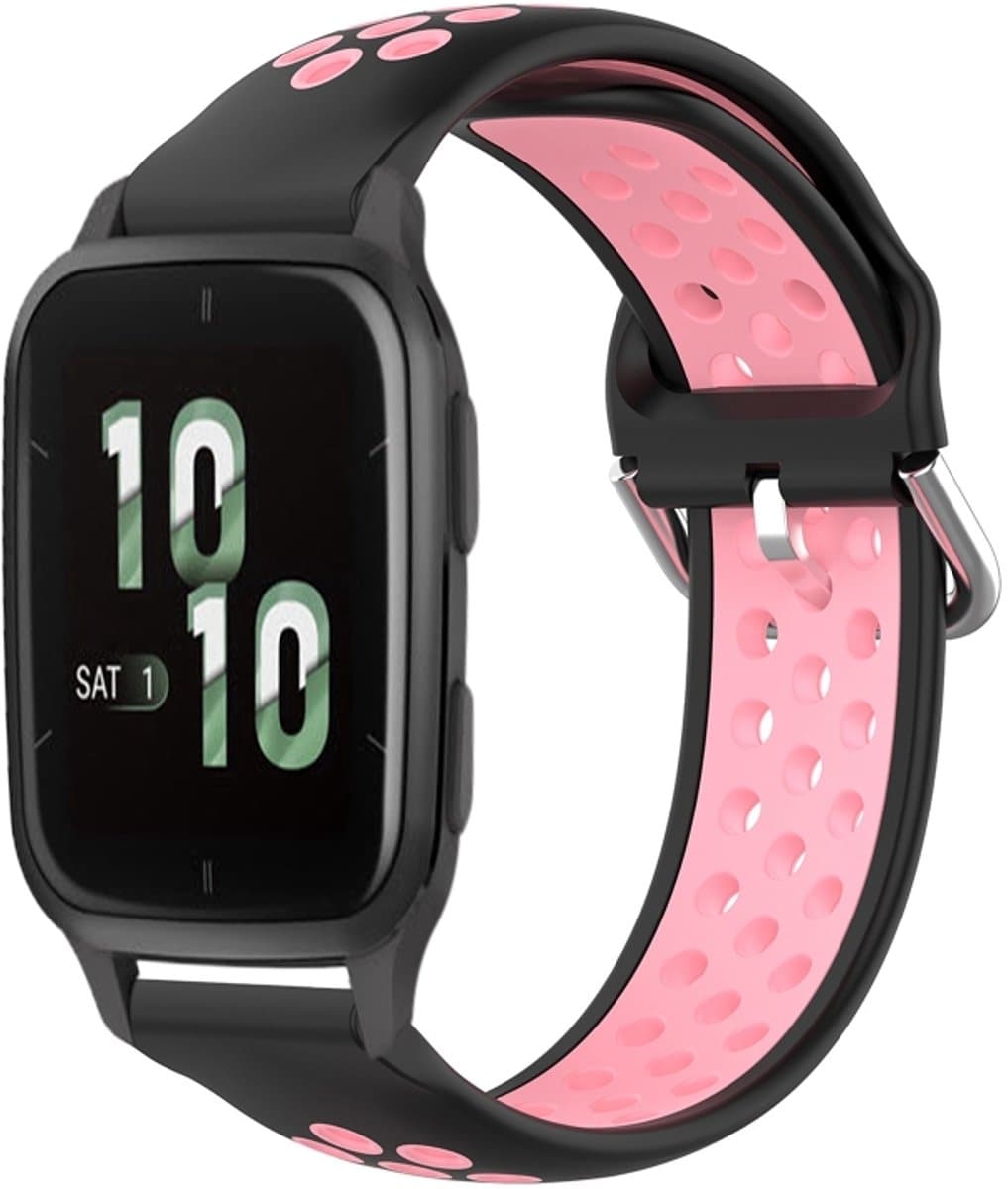 Voor Garmin Forerunner Sq2 20 mm geperforeerde ademende sport siliconen horlogeband (zwart + roze)