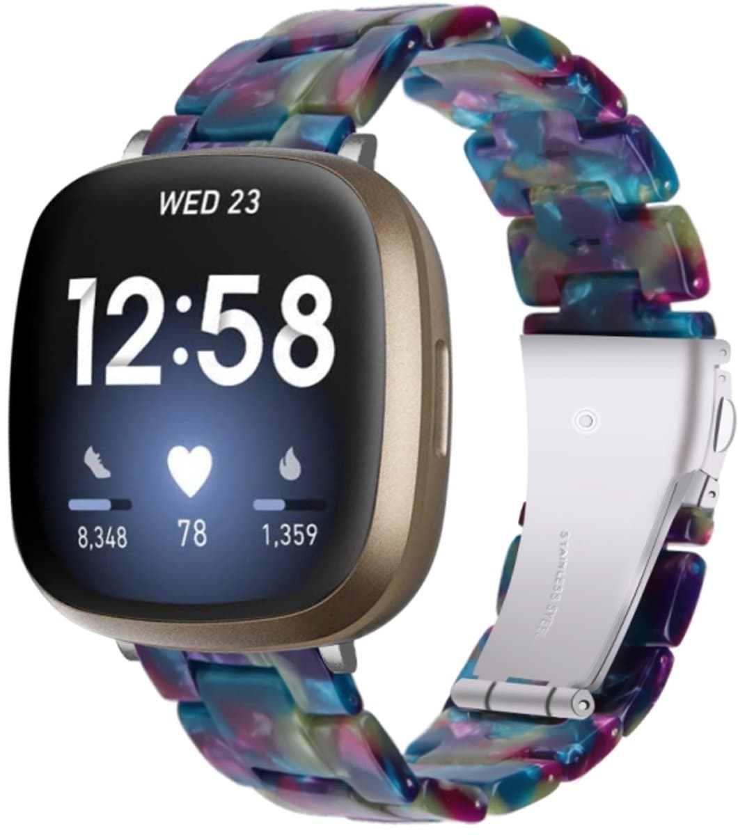 Voor Fitbit Versa 3 / Sense Universal Resin horlogeband (paarsgroene bloem)