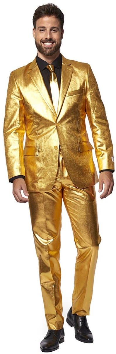 OppoSuits Groovy Gold - Heren Pak - Glimmend Kostuum - Kerst - Oud en Nieuw - Carnavalskleding - Goud - Maat EU 60