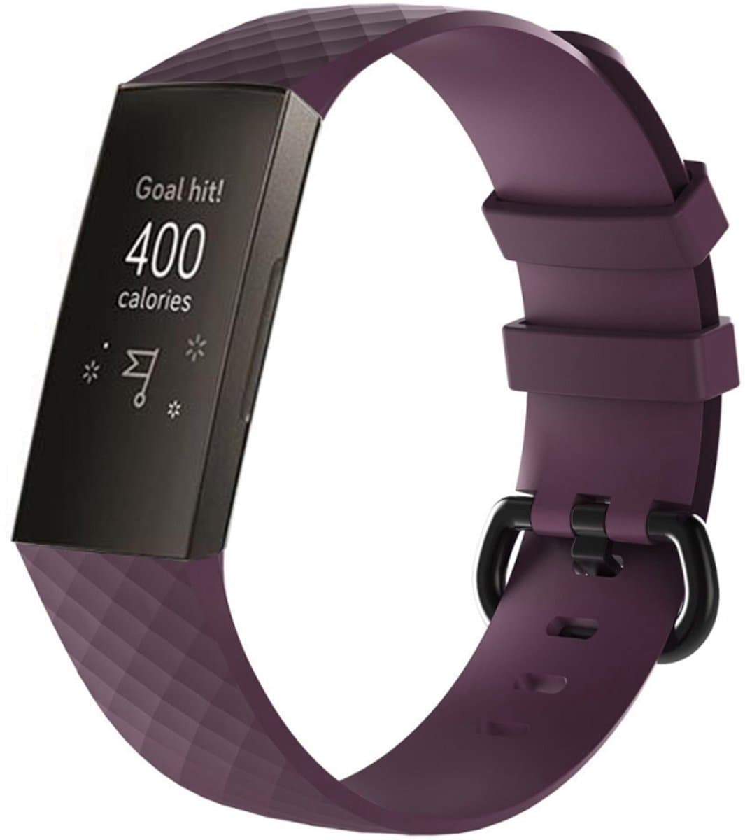 Diamantpatroon siliconen polsband horlogeband voor Fitbit Charge 3 (donkerpaars)