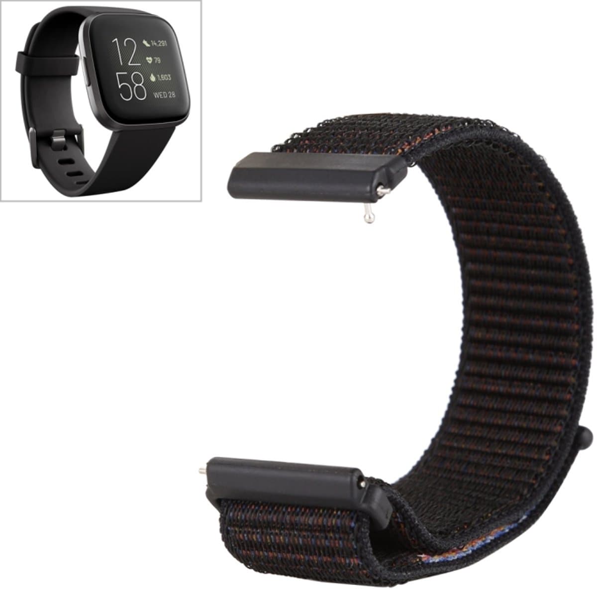 Voor Fitbit Versa / Versa 2 nylon horlogeband met klittenband (zwartbruin)
