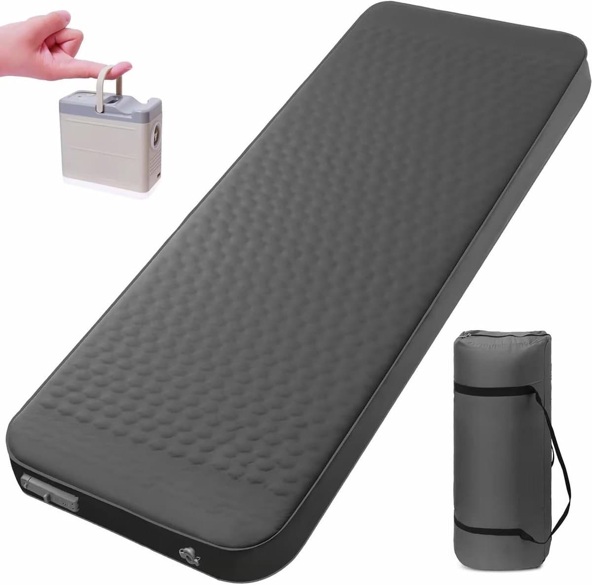 Zelfopblaasbaar Slaapkussen - Kampeer Matras - Kamperen en Reizen - Elektrische Pomp & 4 Inch Dik - Twin - Grijs