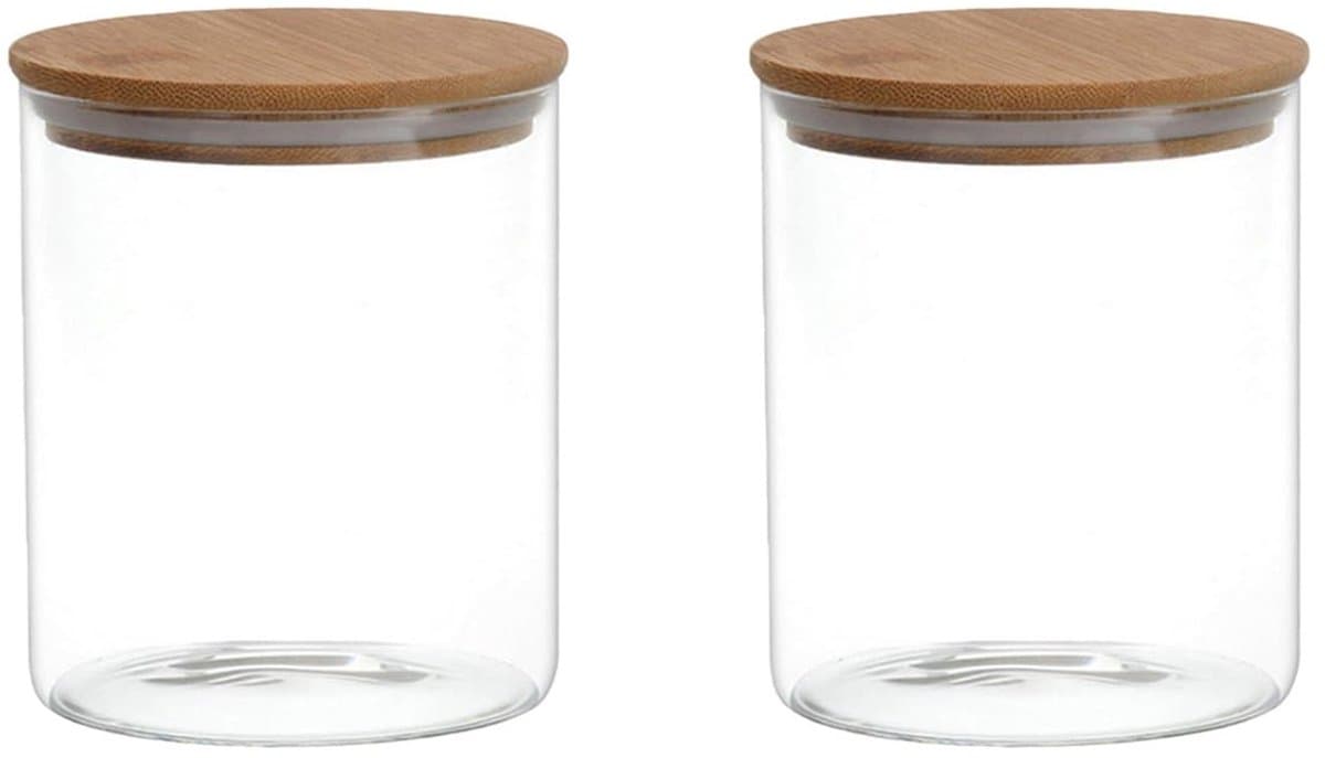 Dailygoods- Glazen Potten - 2-delige Set 200ml - Luchtdichte Opslagcontainers - Bamboe Deksels - Voedselopslag - Siliconen Afdichting - Voedselopslagpotten