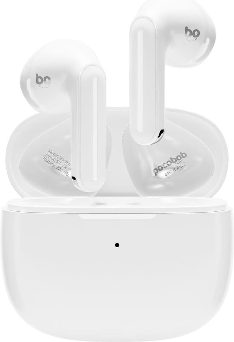 pocobob® GO 2 - draadloze oordopjes - witte oordopjes - semi in-ear - met ENC microfoon - half in-ear bluetooth oortjes - semi in-ear