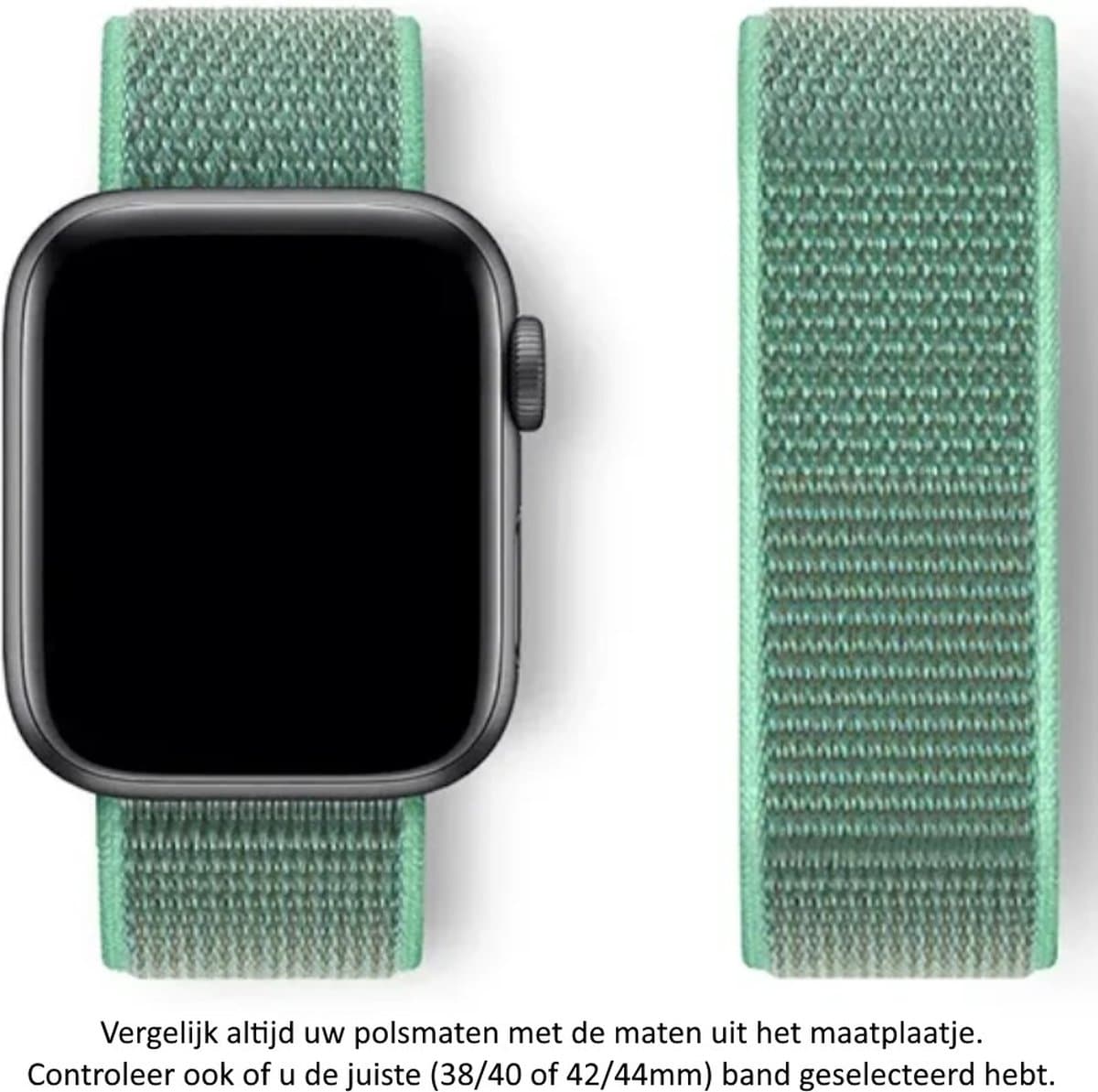 Spearmint / Mint / Groen Nylon Horloge Band geschikt voor Apple Watch 1, 2, 3, 4, 5, 6, 7, 8, SE, 38mm, 40mm & 41mm "Vrouwenbreedte" Series - Zacht Geweven Nylon - 38 mm, 40 mm en 41 mm