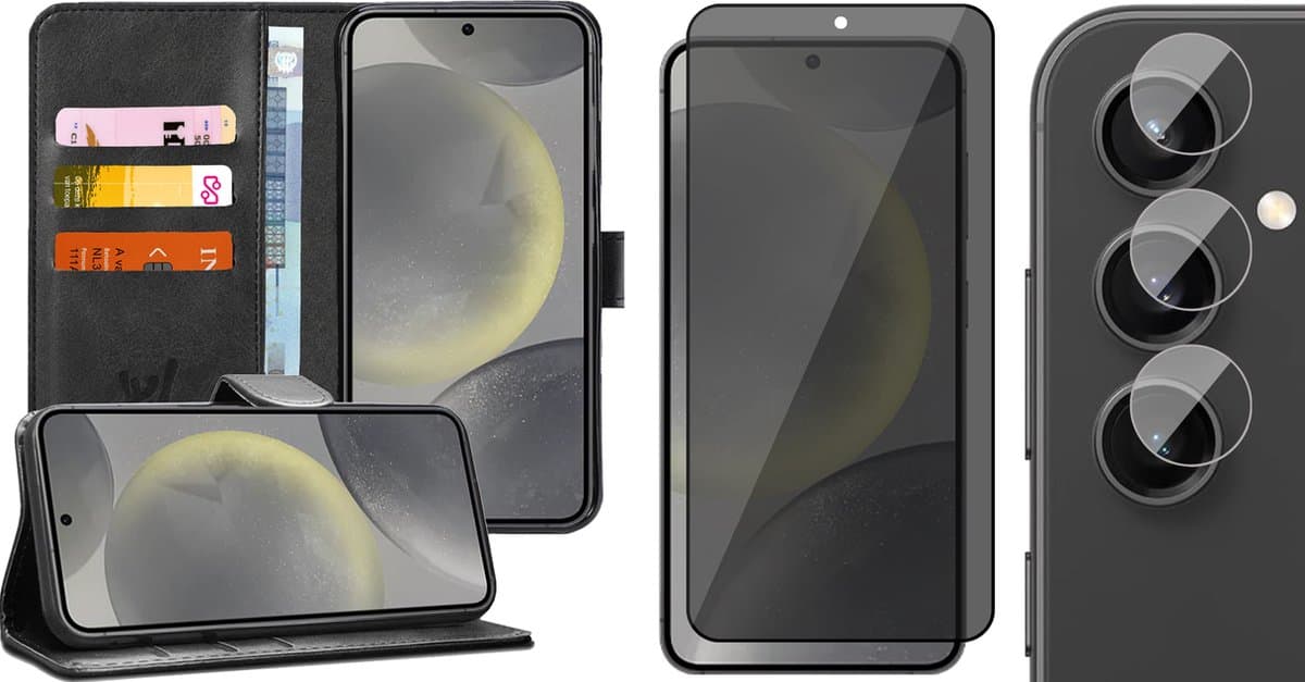 Hoesje geschikt voor Samsung Galaxy S24 Plus - Privacy Screenprotector Volledig Dekkend Glas & Camera - Portemonnee Book Case Zwart
