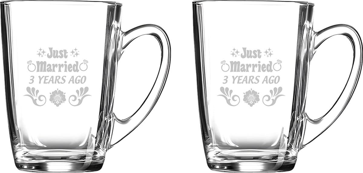 Gegraveerde set Theeglazen 32cl Just Married 3 years ago