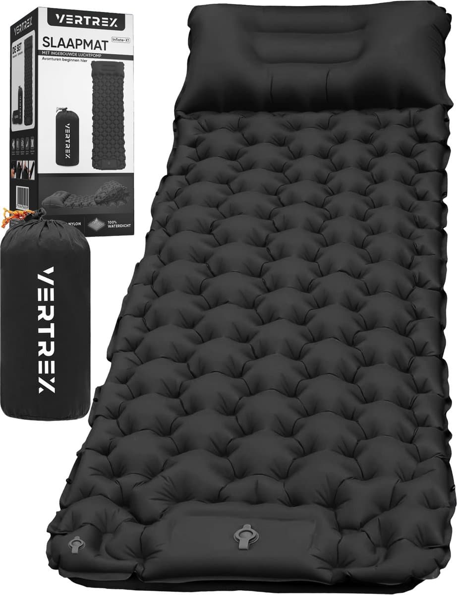 Vertrex Inflate-X1 Slaapmat met Ingebouwde Pomp - Luchtbed - 1 Persoons - Nachtzwart - Noodpakket