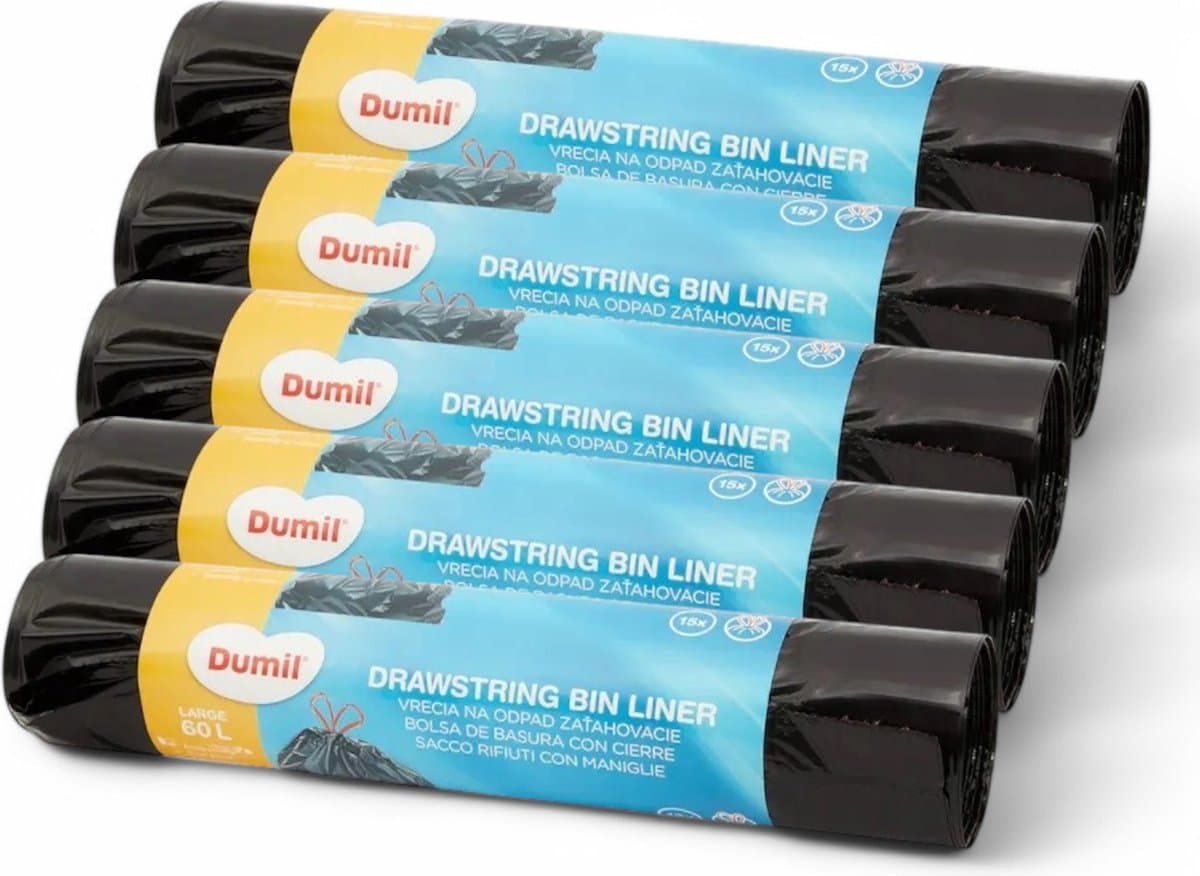 Dumil Vuilniszak met trekband - 15 zakken van 60 liter - 5 rollen