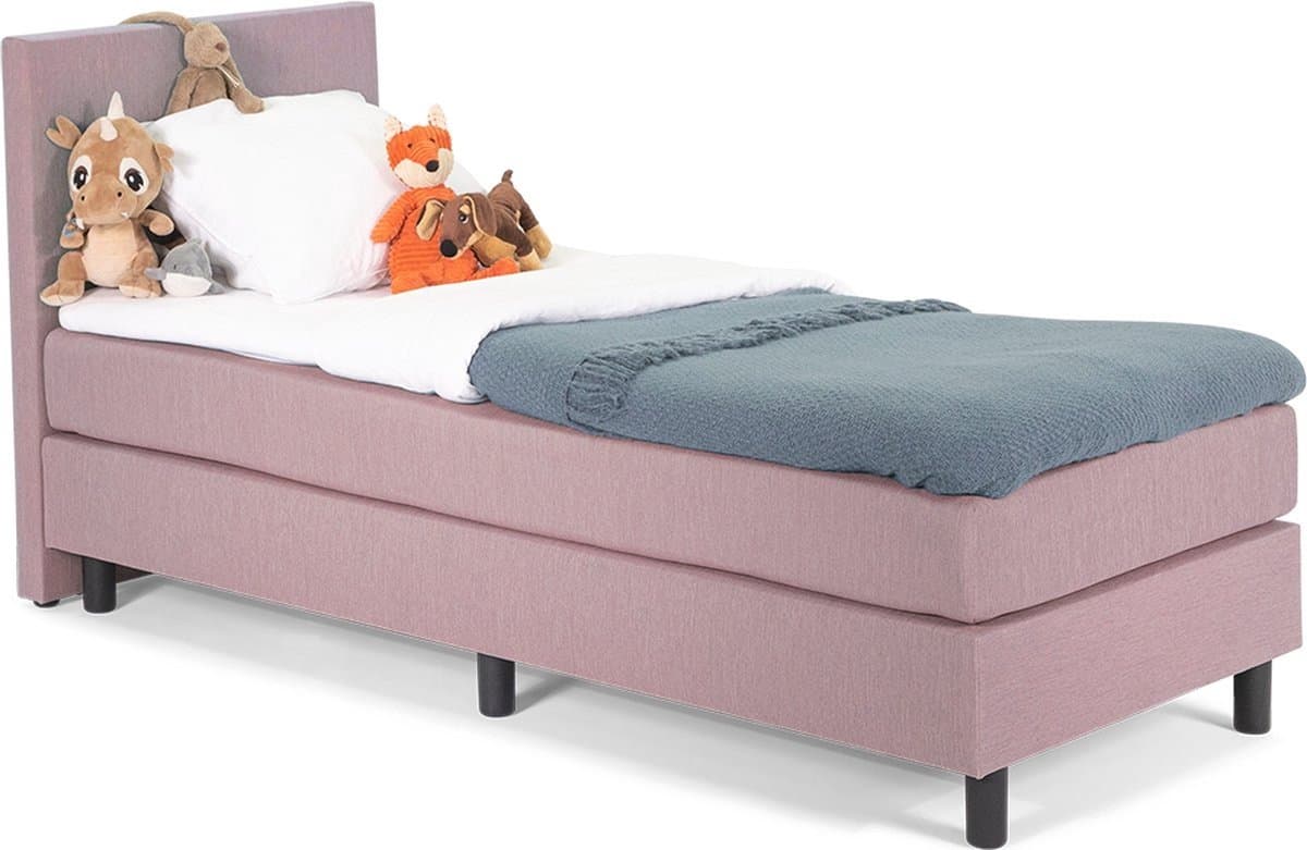 Kinder Boxspring Luxe Glad Hoofdbord 80 x 210 Oudroze