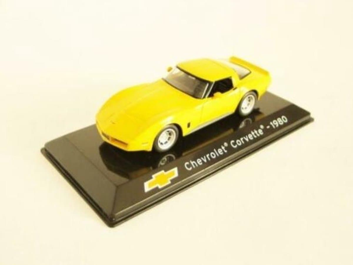 Chevrolet Corvette 1980 (Geel) (10 cm) 1/43 Atlas - Modelauto - Schaalmodel - Model auto - Miniatuurauto - Miniatuur autos