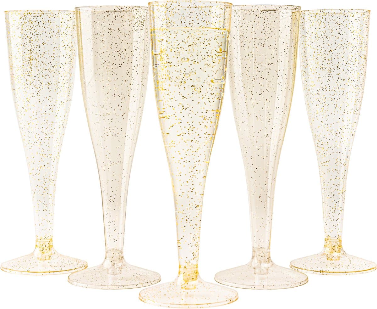 MATANA - 48 Herbruikbare Plastic Champagneglazen 133ml - met Gouden Glitter