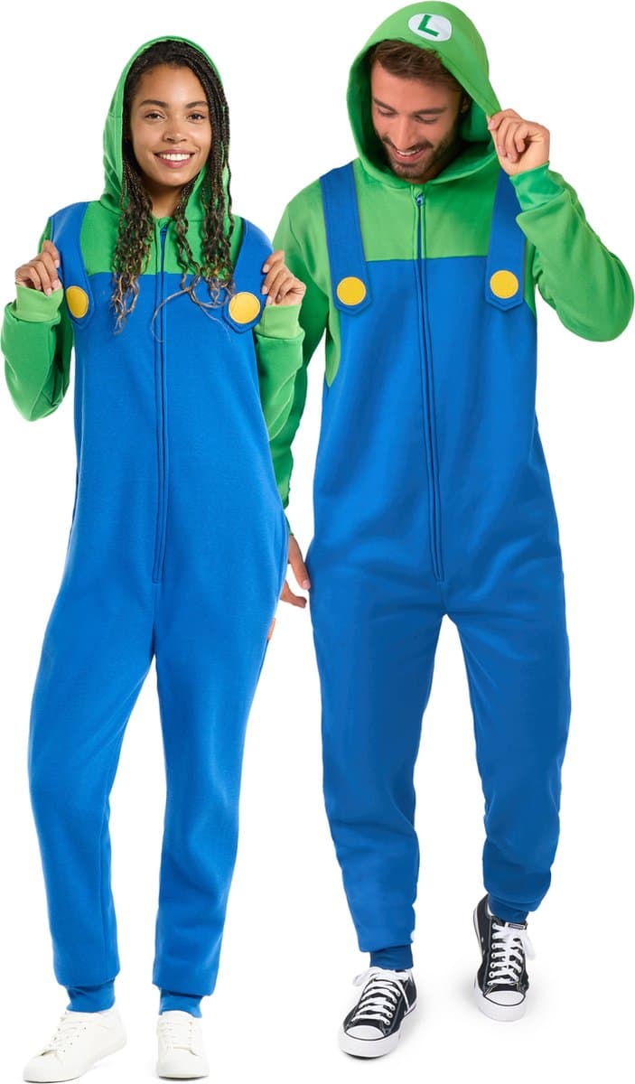OppoSuits Luigi Onesie - Nintendo Jumpsuit - Kleding voor Luigi Outfit - Thema Huispak - Carnavalskleding - Blauw - Maat: XL