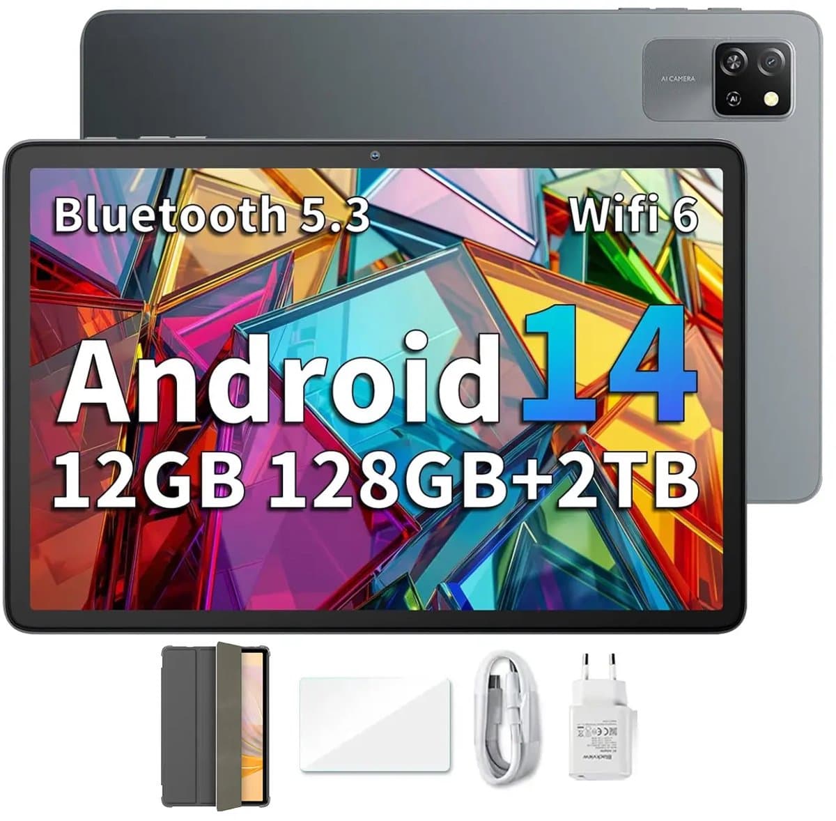 Blackview Tab 60 WiFi Android 14 Tablet - 12GB+128GB(1TB Externe SD) - 10.1'' HD+ Display - 5100mAh Batterij - Dubbele boxluidsprekers Grijs