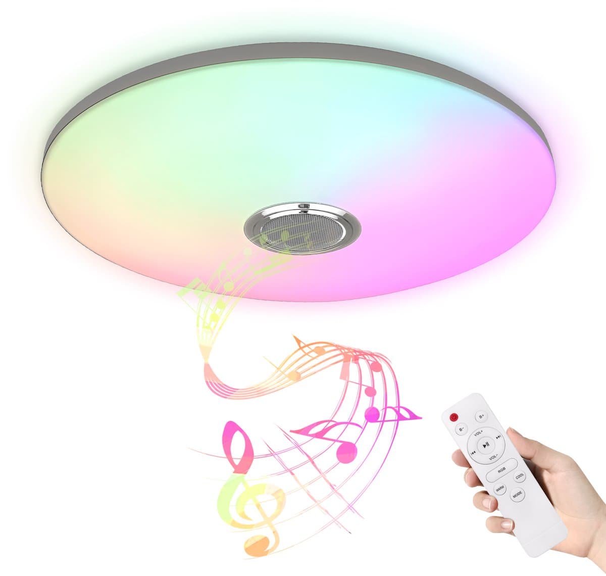 Aufun dimbare LED-plafondlamp met luidspreker 72W, dimbare LED-plafondlamp met afstandsbediening
