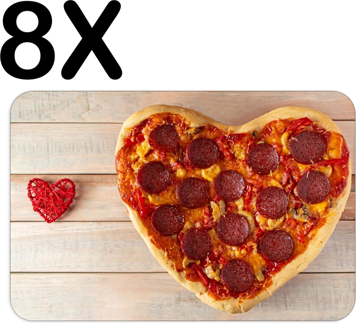 BWK Luxe Placemat - Love Pizza - Hartjes Pizza - Set van 8 Placemats - 45x30 cm - 2 mm dik Vinyl - Anti Slip - Afneembaar