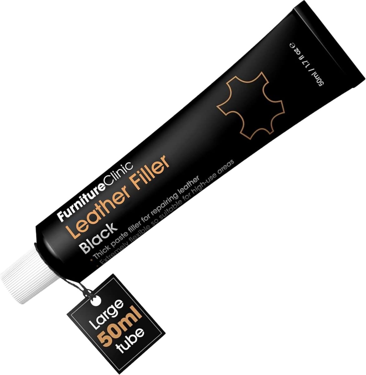 Leer Reparatie Vuller Zwart – Furniture Clinic – Leer Plamuur voor Scheuren, Gaten & Krassen – Schuurbaar – 50ml – Heavy Filler Zwart