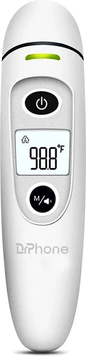 DrPhone ThermoTrack - Lichaam Thermometer - Via Oor/Hoofd meten - LED-scherm - Automatische uitschakeling – Koortsthermometer – Temperatuurmeter - Wit