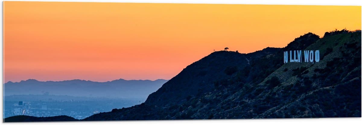Acrylglas - Hollywood Sign met Zonsondergang - 120x40 cm Foto op Acrylglas (Wanddecoratie op Acrylaat)
