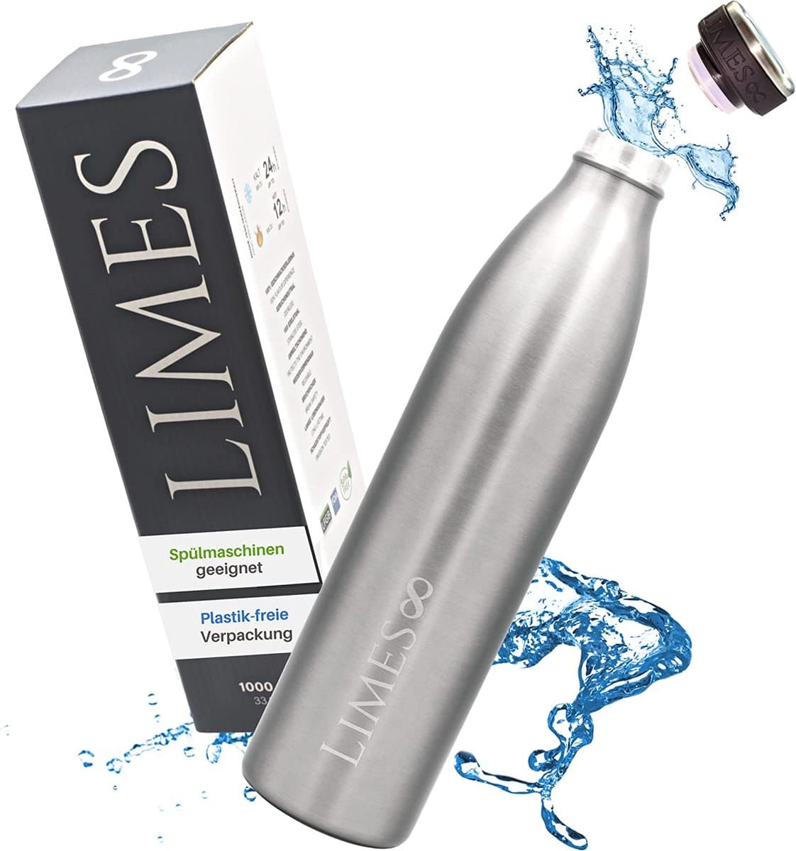 Drinkfles van roestvrij staal, 1 liter, thermosfles, geïsoleerde waterfles, lekvrije thermosfles, dubbelwandig, vaatwasmachinebestendig, roestvrij staal, 1000 ml