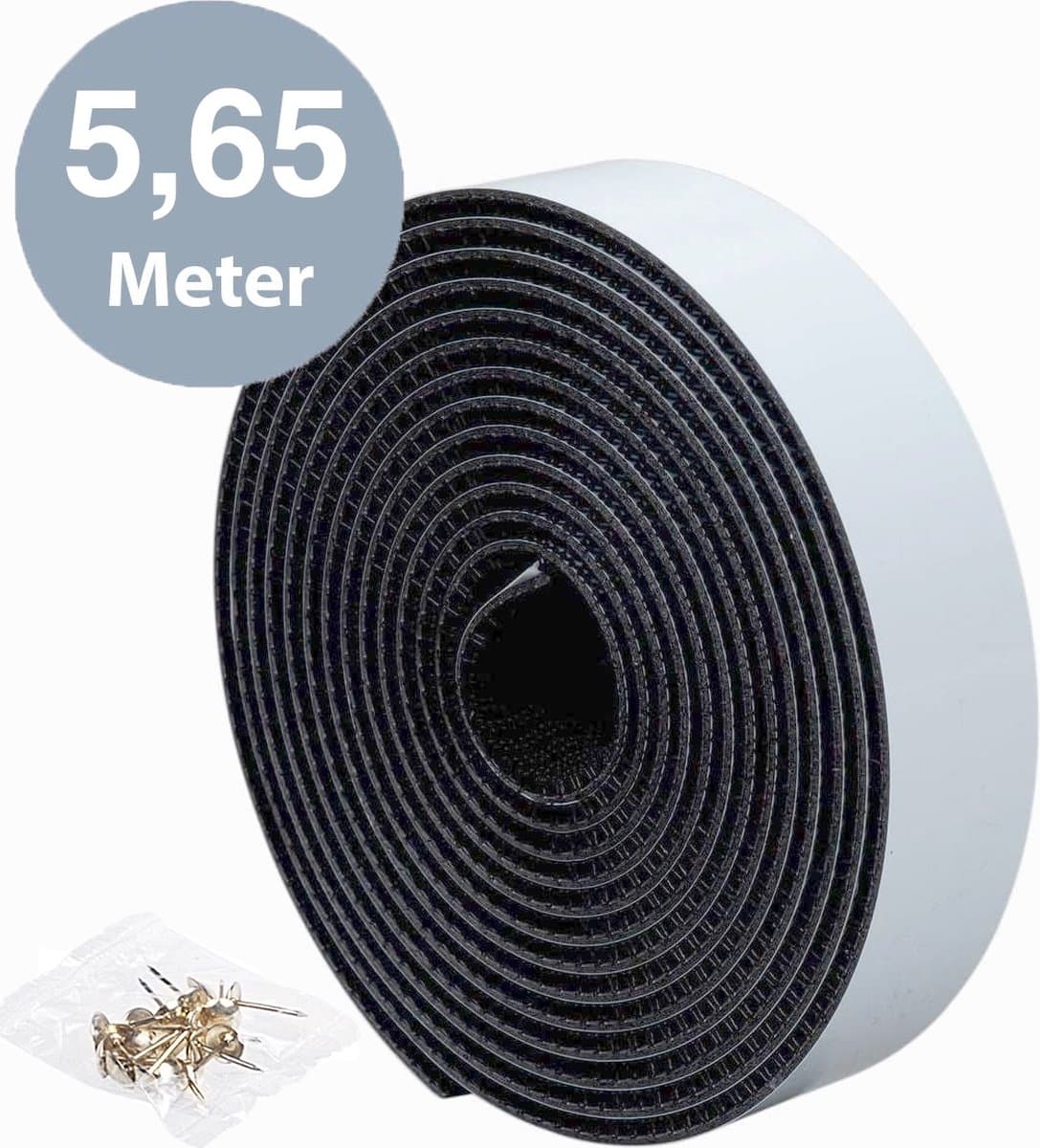 ForDig Klittenband zelfklevend zwart (5,65 meter) – Extra sterke Klitteband - Vliegengordijn tape - Inclusief Punaises