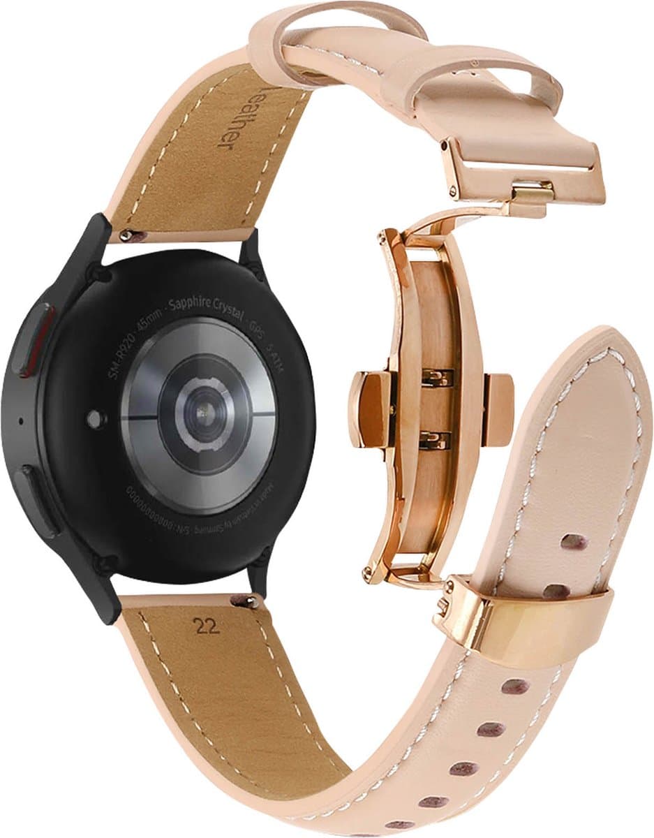 Band Geschikt voor Universele Galaxy Watch Echt Leer Vlindergesp – Roze