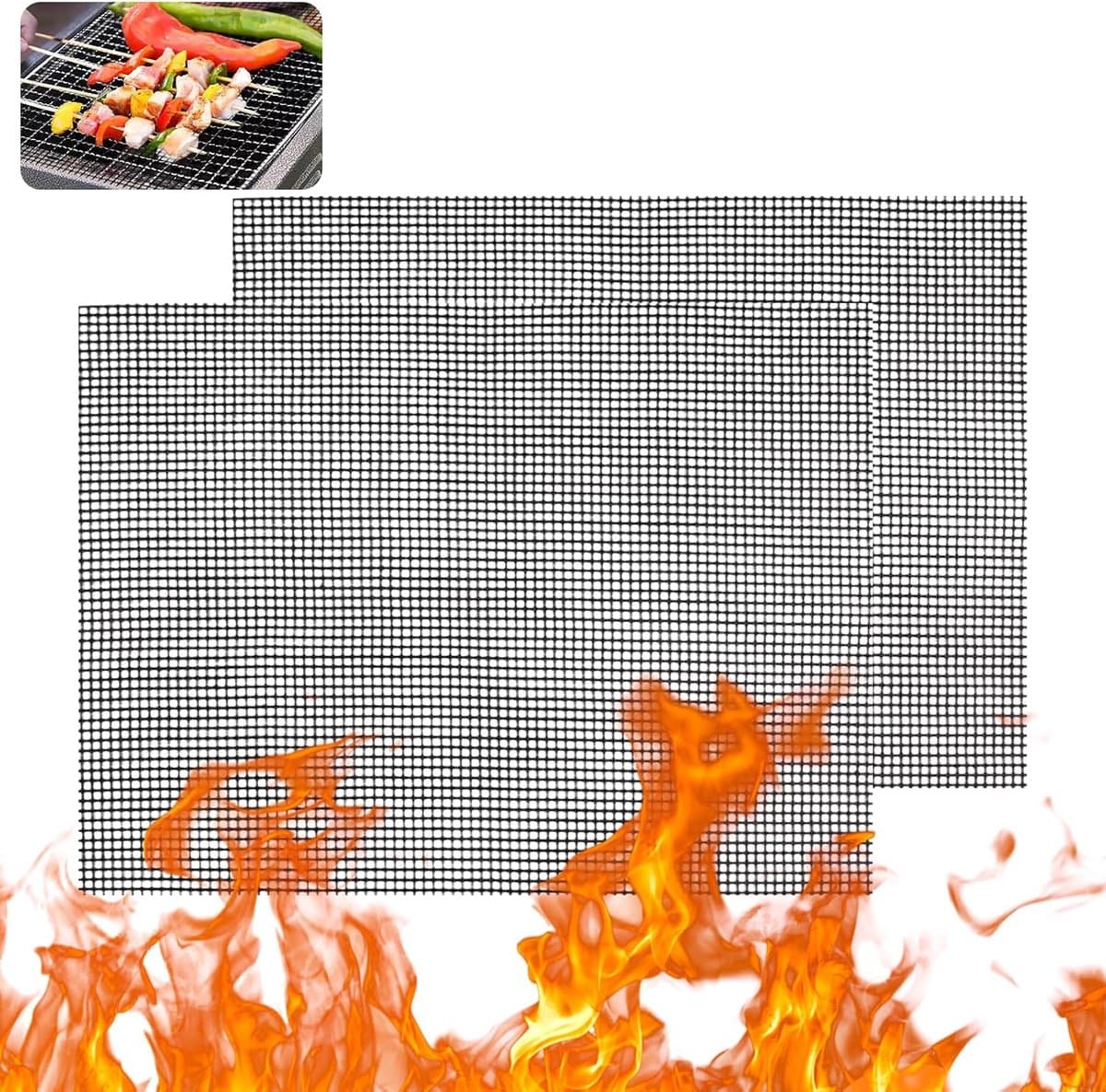 2 Stuks Anti-aanbakrooster,42x36cm Grillmat,Teflon Grilling Net,Zwarte Non Stick Grilling Mesh,Herbruikbaar Grillgaas,Barbecue Bakmat Voor Elektrische Grill,Luchtfriteuse,Elektrische Grills