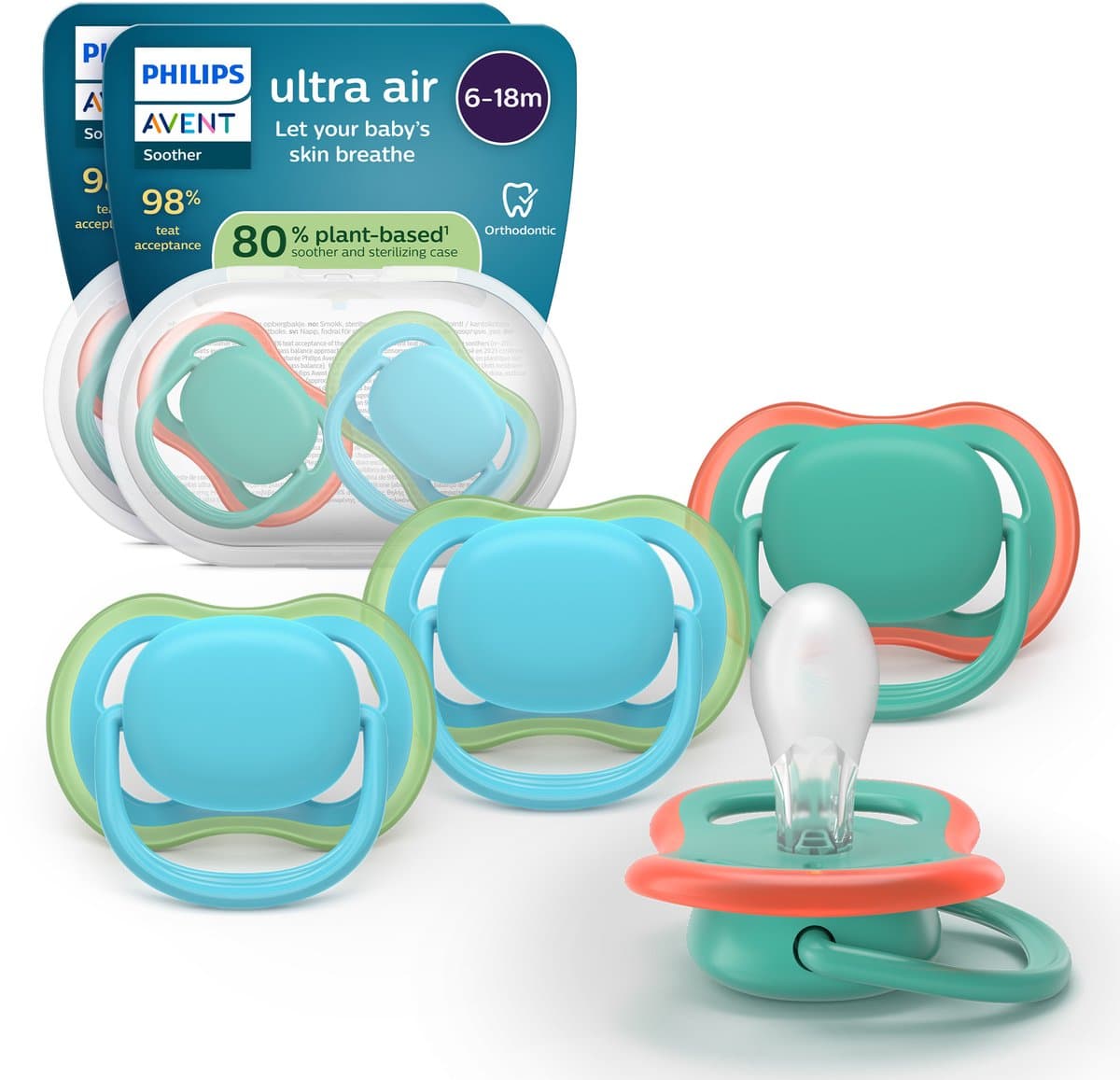 Philips Avent Ultra Air – Ademend en lichtgewicht fopspeen (6-18 mnd) – 4 stuks - SCF087/24