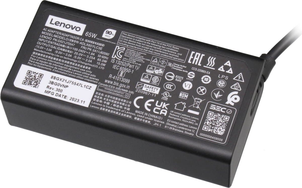 Lenovo 02DL153 USB-C oplader 65W - afgerond