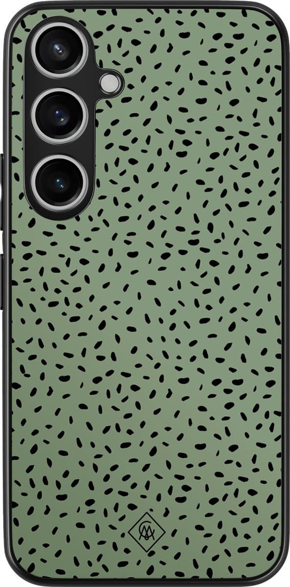 Casimoda® hoesje - Geschikt voor Samsung Galaxy A55 - Green Confetti - Zwart TPU Backcover - Geruit/gestreept/gestipt - Groen