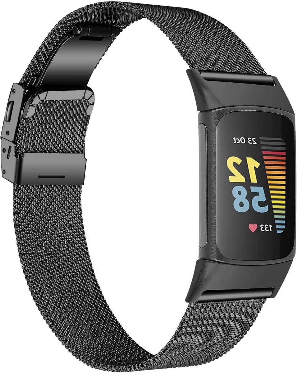 Metalen Band - Horlogeband RVS - Fitness Tracker Gebruik - Verstelbare Lengte - 140-206 mm - Zwart