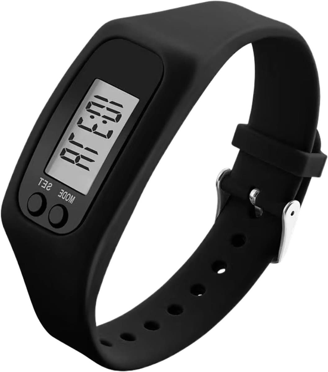 Stappenteller Horloge - Fitness Tracker - Dagelijkse Activiteit Meten - Geen App Nodig - 25 cm - Zwart