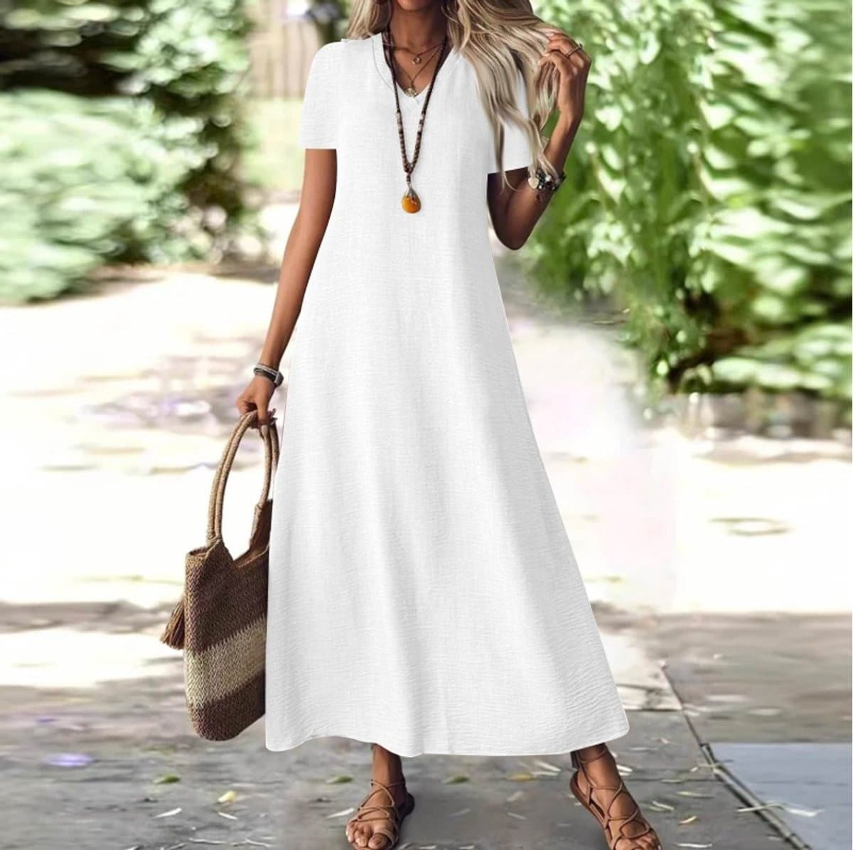 SUNMOOL Maxi dress - Dames Dress - V hals - Wit - Maat: M