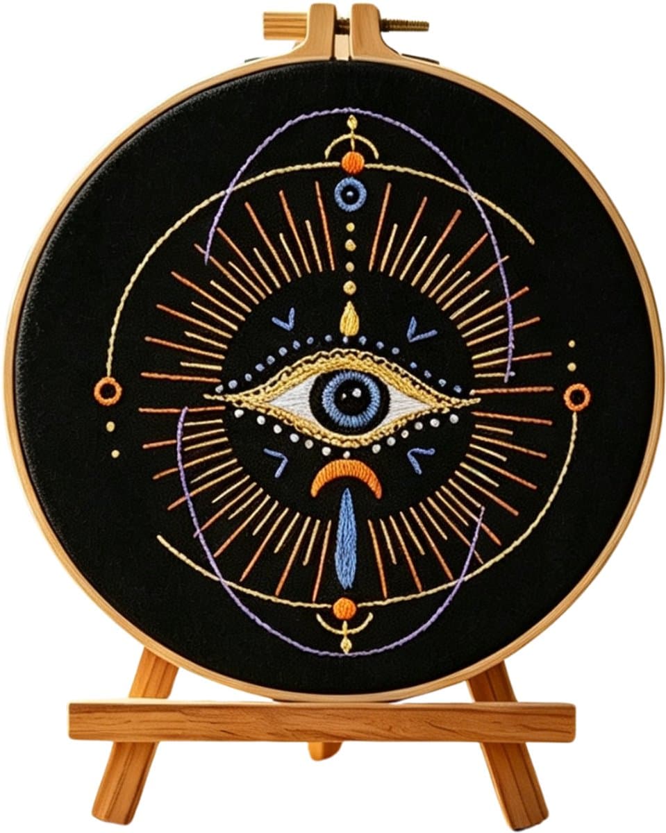 PREMIUM Borduurpakket Volwassenen – Borduren – Creatieve hobby – Ontspanning Thuis – Cadeau idee – Compleet pakket met extra’s – Echte HOUTEN borduurring (geen plastic) – DIY decoratie – Mystiek oog – Minimalistisch – Sacred Eye
