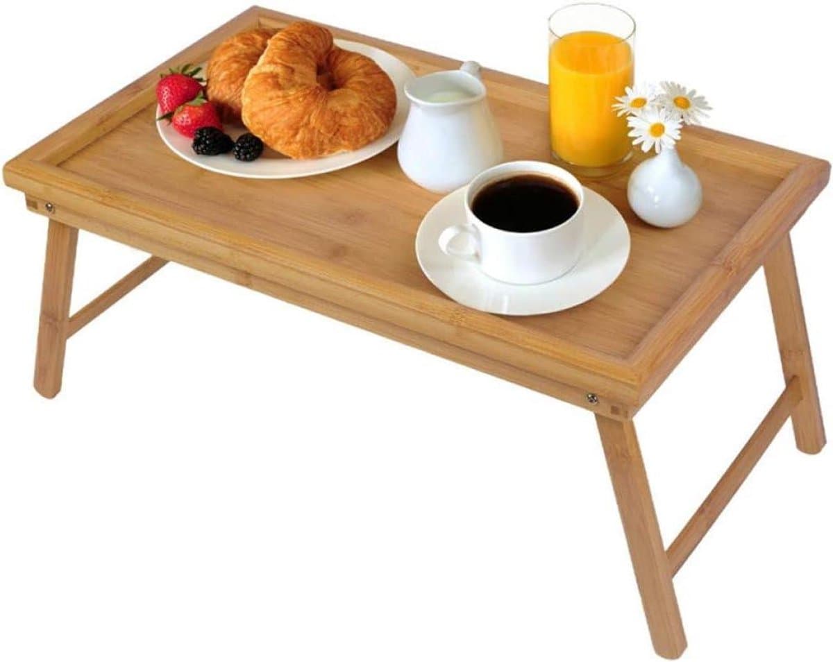 Laptop Tafel - Bedtafel Bureau - Ontbijt in Bed - Opklapbare Voeten - 50 x 30 cm - Beige Wit Grijs