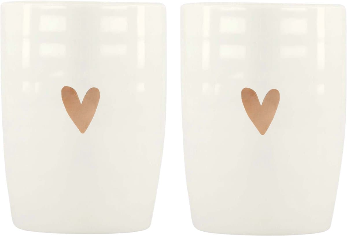 Zusss Set Van 2 Koffiemokken Goud Hartje Aardewerk Wit/Goud