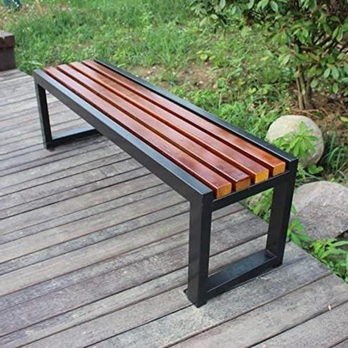 Metalen Tuinbank - Buitenbank Terras - Comfortabel Zitten - Waterdicht Kunsthout - 100x40x45cm - A