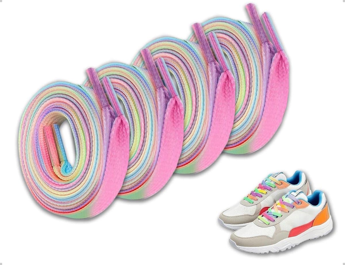Kleurige platte elastische veters voor volwassenen, geschikt voor sportschoenen, casual schoenen en trainers, 2 paar