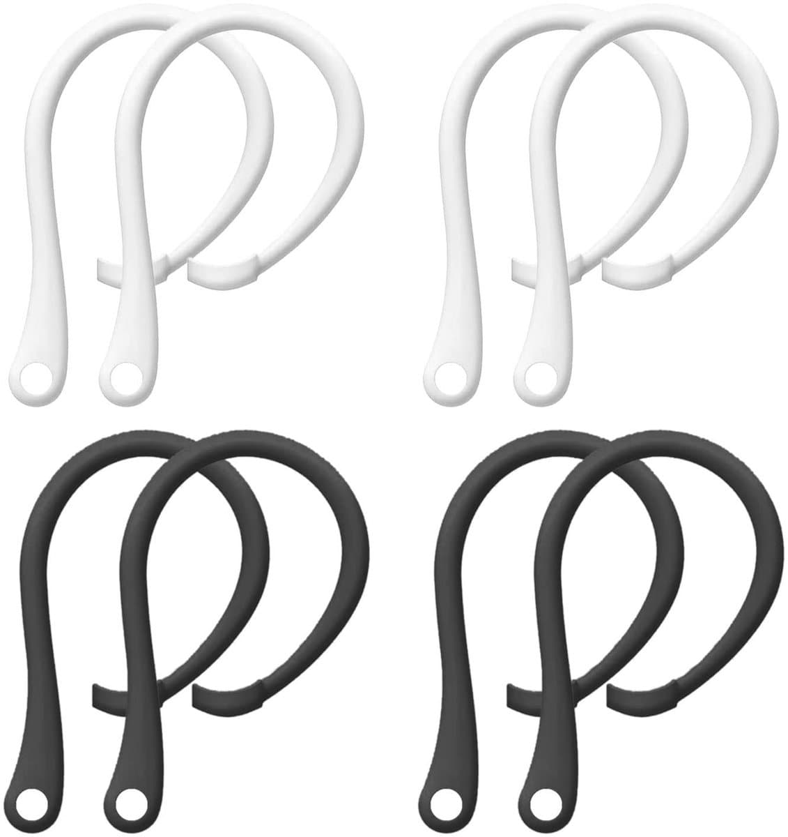 Dailygoods - Anti-verloren oorhaken - Siliconen oorhaken - Voor sportieve activiteiten - Zwart en wit - Compatibel met AirPods - 4 paar