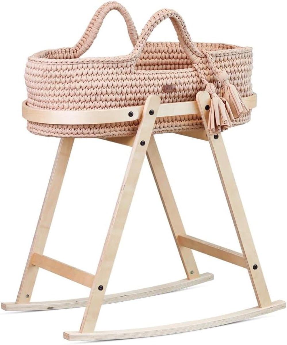 Babywieg met mand - Mokkabruin wiegje - Rustige slaapjes - Handgehaakt design - 81 x 45 x 77 cm - Mokka