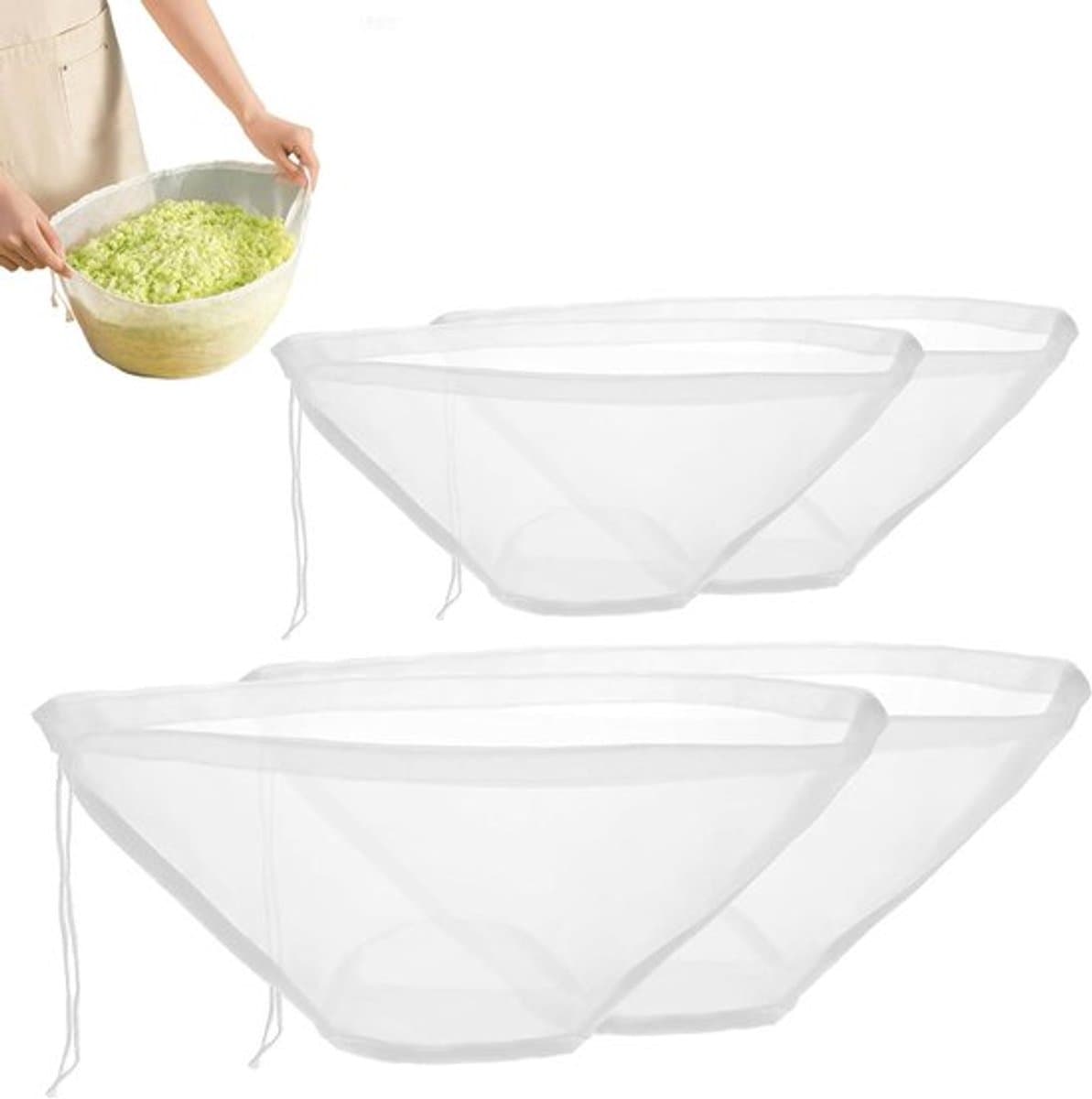 Filterzakken voor Notenmelk - Set van 4 stuks - Fijne Mesh - Plantaardige Melk en Vruchtensap - Nylon