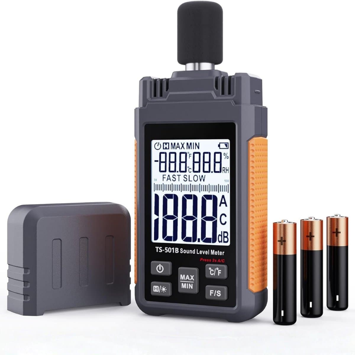 SCH® Decibelmeter - Zwart/Oranje - 6cm x 3cm x 14cm