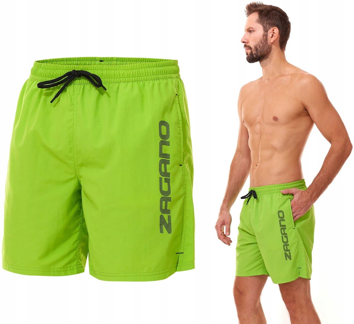Zagano - Zwemshort heren - Maat L - Lichtgroen - Lange zwembroek heren - Sneldrogend - Sport zwembroek - Zwembroek voor het zwembad