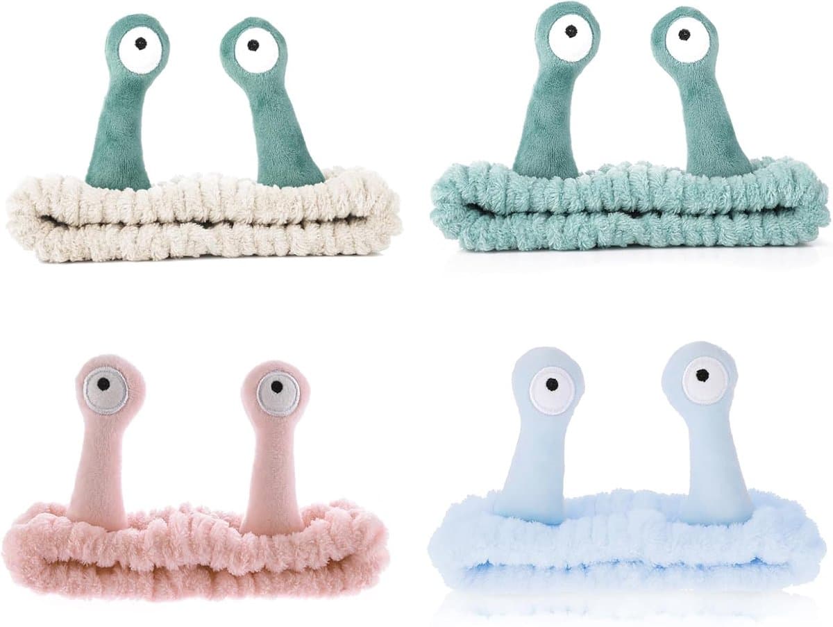 Set van 4 Elastische Cartoon Slak Gezichtswash Hoofdbanden voor Make-up en Spa