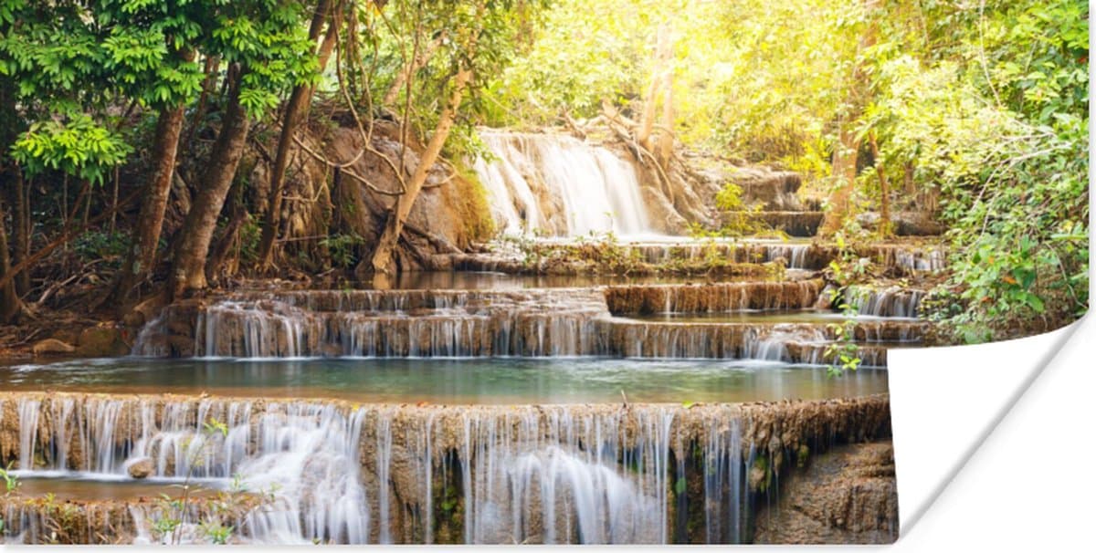 Poster 80x40 cm - Zon - Waterval - Landschap - Posters - Kamer decoratie - Wanddecoratie woonkamer - Muurdecoratie slaapkamer