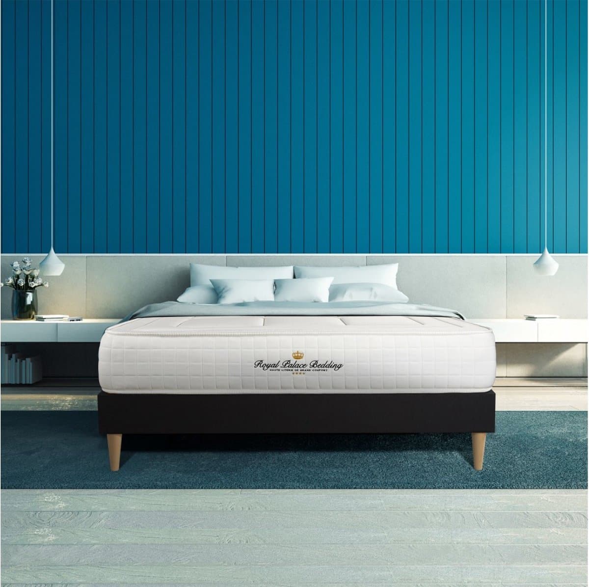 Complete boxspring met matras tweepersoons- Royal Palace Bedding Balmoral zwart - Traagschuim - 120 x 210 cm