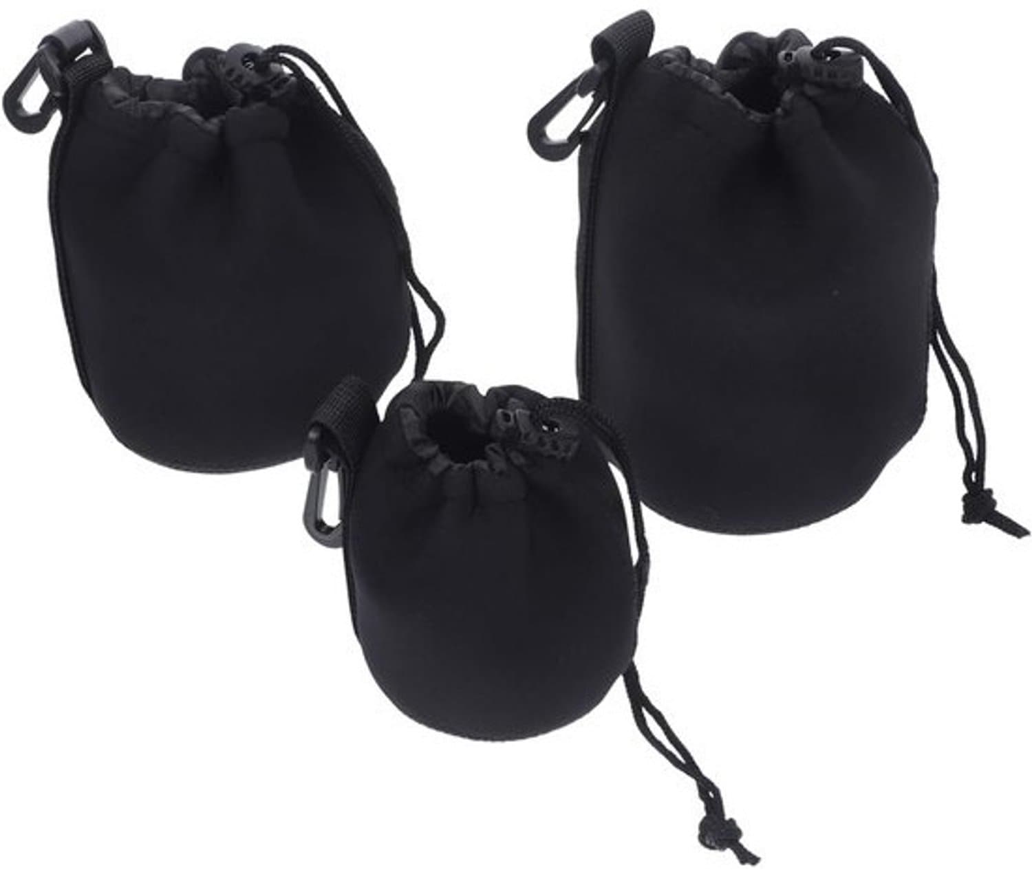 Lenstassen Set - Cameralens Zakjes - Bescherming Tijdens Reizen - Gewatteerd Neopreen Materiaal - 3 Maten S/M/L - Zwart