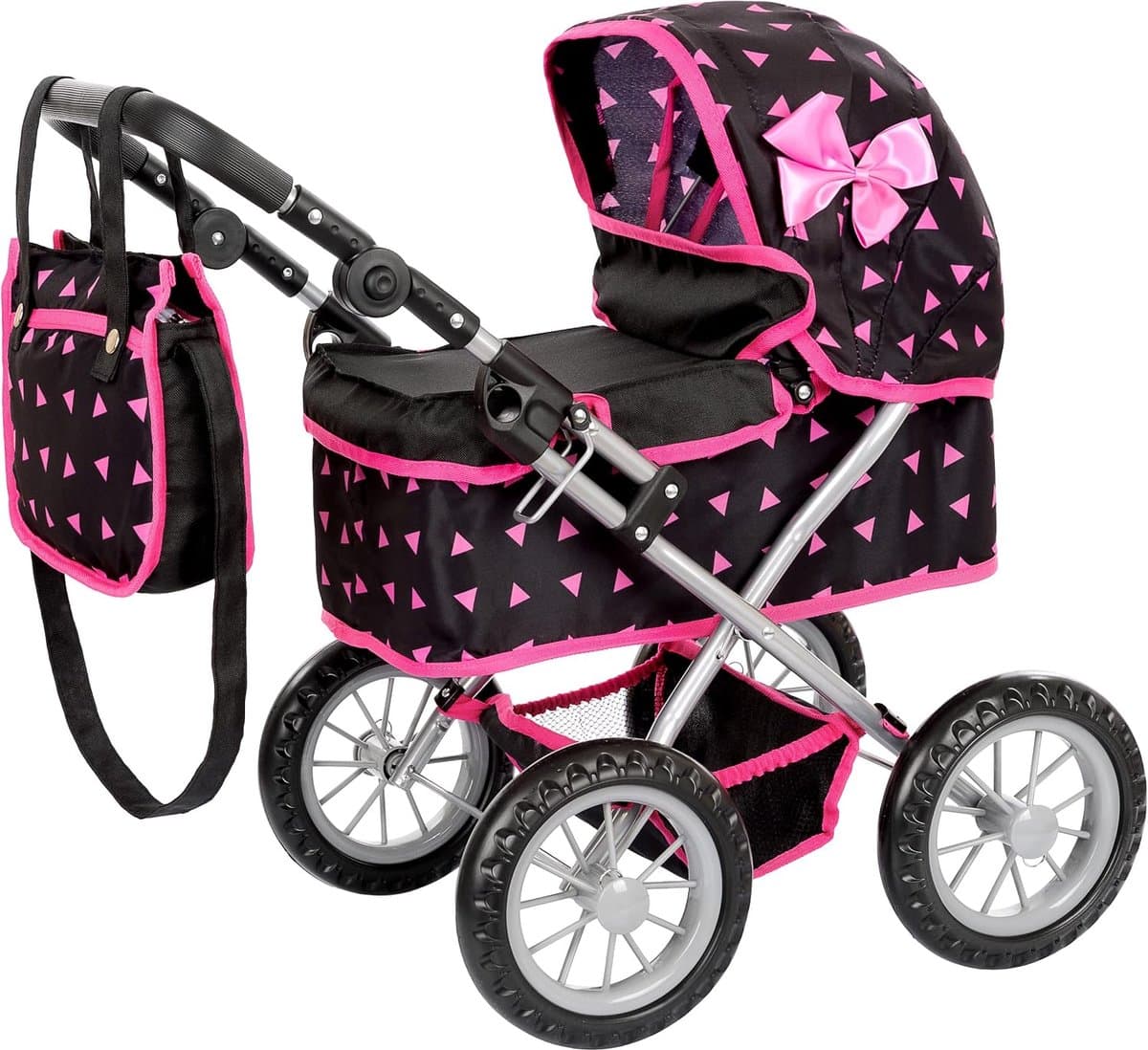 Kavo Poppenwagen - Poppenbuggy - Poppenwagen Set - Zwart/Roze - 48cm x 36cm x 63cm