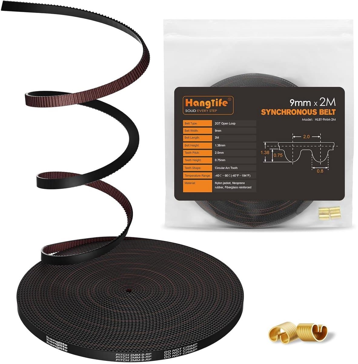 Open GT2 2GT Distributieriem met Koperen Gesp voor 3D Printer - 9mm Breedte, 2 Meter Lengte